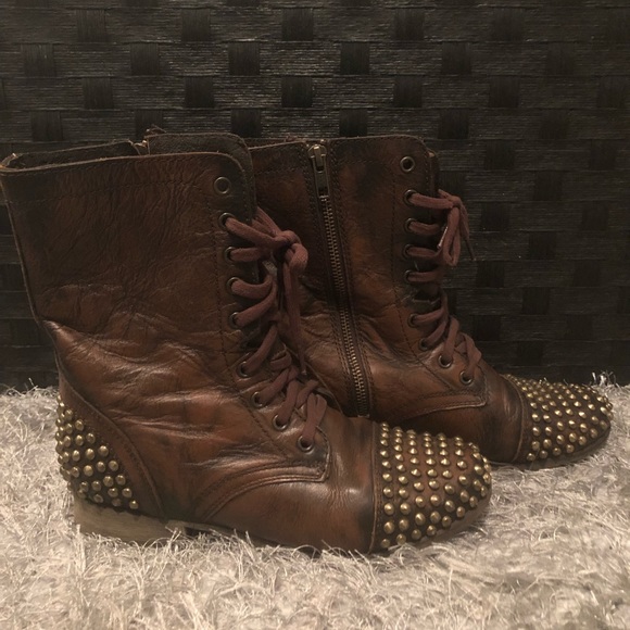 Steve Madden leather studded combat boots - Picture 2 of 4